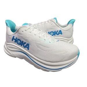 Hoka Mens Clifton 10 in White/Skyward Blue Sneakers  Size 11.5 2E